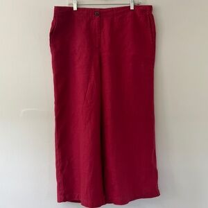 J.Jill Love Linen Red Button Zip Front Pockets Wide Leg Mid Length Size Large 14
